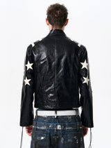 Men's Cropped Star Leather Biker Jacket