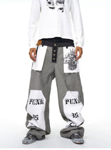 Men's Raw Printed Wide Leg Jeans