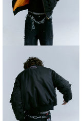 Cropped Black Distressed Puffer Bomber Jacket