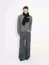 Soft Black Grey Fringed Wool Scarf