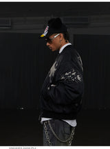 Graffiti Dog Head Print Bomber Jacket