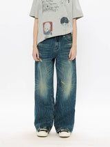 Washed Blue Gray Straight Leg Jeans