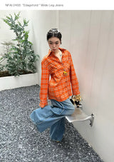 Wide Leg Cuffed Washed Jeans