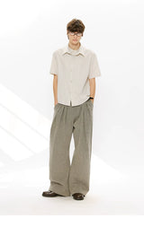 Men's Double-layered Short-sleeved Plaid Linen Shirt