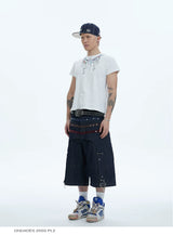 Star Suede Patchwork Cropped Denim Shorts