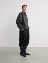 Leather Jacket With Irregular Snap Collar