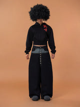 Men's Blue Patchwork Button Cargo Jeans