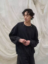 Washed Detachable Ripped Hood Grey Sweatshirt