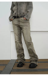 Mud-Dyed Distressed Bootcut Jeans