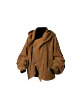 Cropped Loose Suede Detachable Hood Jacket
