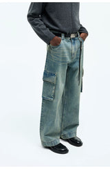 Washed Multi-pocket Straight Leg Cargo Jeans