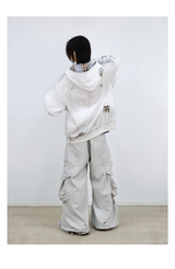 Stripe Patchwork Washed Zip Hoodie