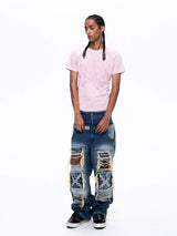 Men's Pink Striped Skull Print Tee