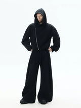 Curved Sleeves Zip Hooded Cardigan