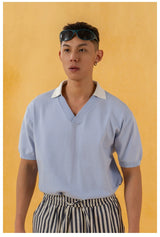Men's V-Neck Short-Sleeve Detachable-Collar Polo Shirts