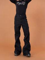 Men's Black Studded Loose Flared Jeans
