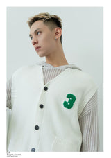Men's Black-White Number Embroidered Knit Vest