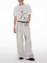 White Distressed Wide Leg Jeans