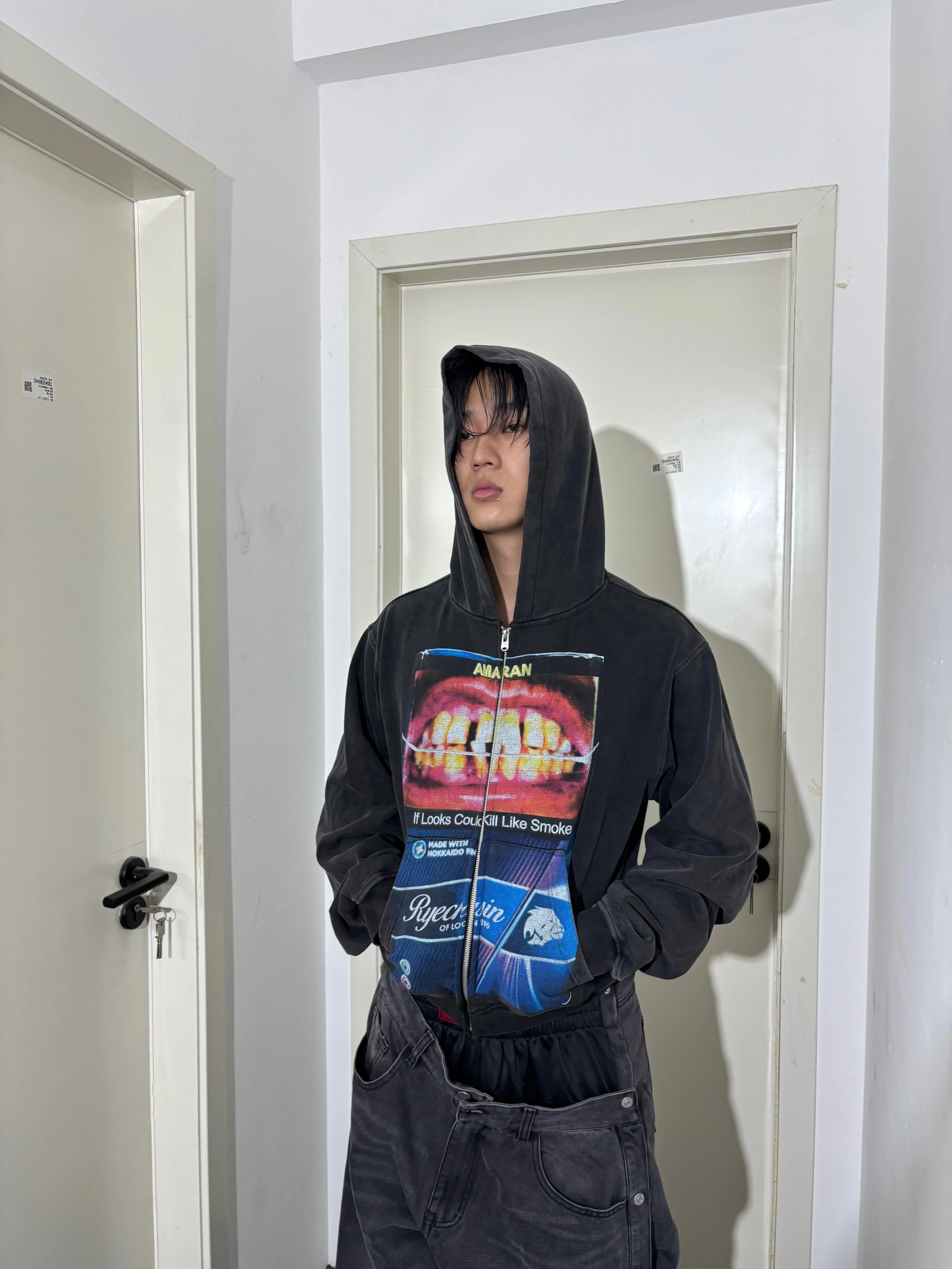 Washed Distressed Slim Fit Cropped Hoodie