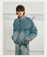 Men's Washed Denim Stand Collar Jacket