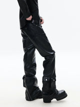 Zippered Flared Leather Casual Pants