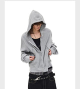 Distressed Waffle Riveted Zip-Up Hoodie