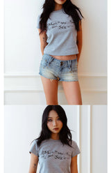Music Printed Crop Slim Stretch Tee