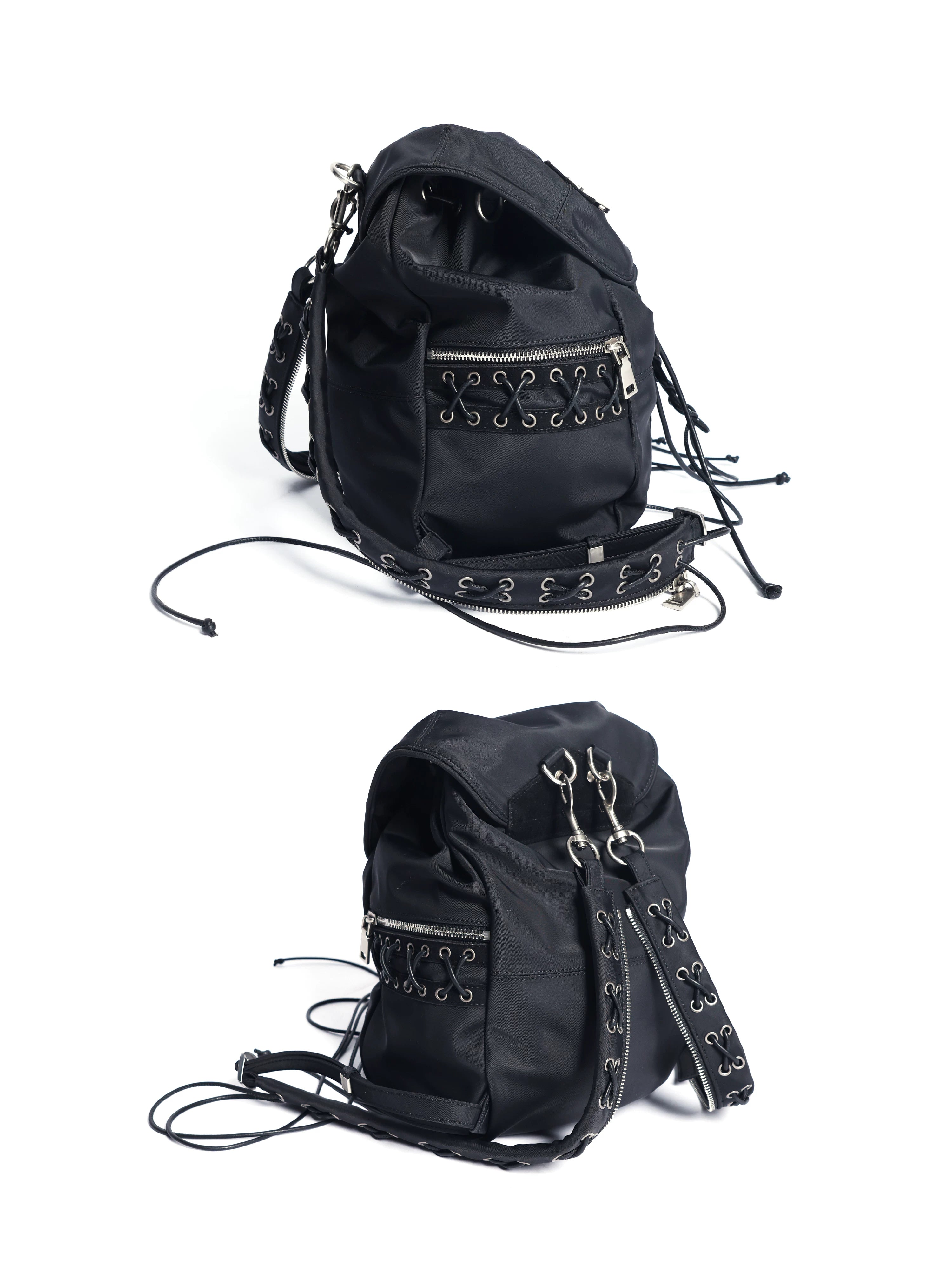 Black Nylon Adjustable Bucket Backpack
