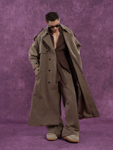 Belted Vintage Taupe Striped Cape Coat
