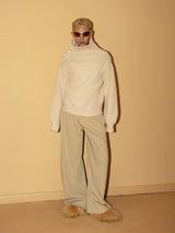 Men's Apricot Wool Side-buttoned Turtleneck Sweater