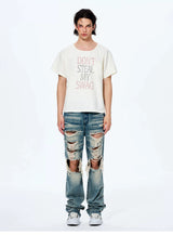 Men's Distressed Washed Straight Leg Jeans