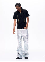 Men's Liquid Metal Silver Flared Jeans
