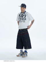 Star Suede Patchwork Cropped Denim Shorts