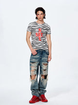 Zebra Print Letter Graphic Crew Neck Tee