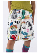Men's Loose Drawstring Graffiti Beach Shorts