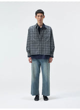 Short Color Block Plaid Cargo Shirt