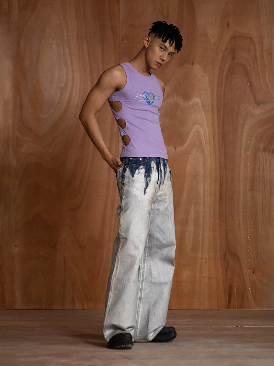 Purple Heart Rhinestone Cutout Tank Top