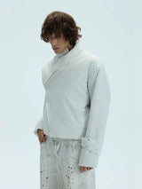 Two-Tone Single-Button Split Turtleneck Down Coat
