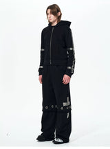 Men's Black Straight Two-In-One Riveted Sweatpants