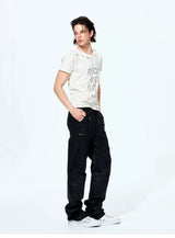Unisex Rivet Letter Washed Distressed Tees