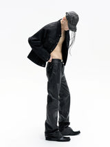 Dark Stacked Waxed Straight Skinny Pants