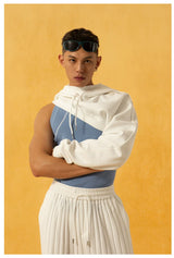 Off-White Single-sleeve Off-shoulder Loose Crop Hoodie