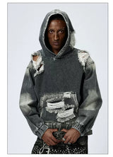 Washed Distressed Drop Shoulder Cropped Hoodie