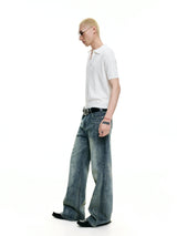 Cutout Lapel Short Sleeves Knit Polo