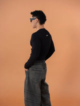 Skeleton Print Ribbed Fitted Long-Sleeve Tee