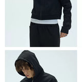 Two-Tone Cotton Embroidered Crop Zip Hoodie