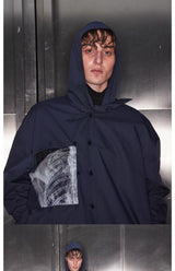 Loose Cutout Detachable Hooded Printed Shirt