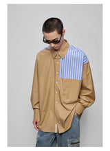 Color-block Striped Cotton Pocket Shirt