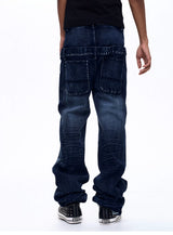 Men's Washed Blue Double Waistband Jeans