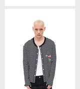 Striped Snap Button Couple Knit Cardigan